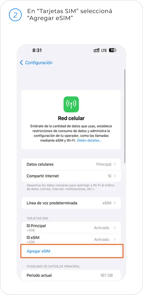 eSIM iPhone Paso 2