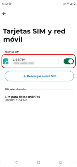 4. Dentro de Tarjetas SIM y red móvil seleccionar “LIBERTY”.