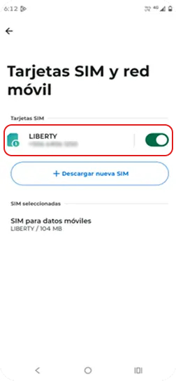 4. Dentro de Tarjetas SIM y red móvil seleccionar “LIBERTY”.